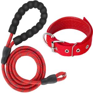6 FT Red Strong Rope Dog Leash with Comfortable - Padded Handle Heavy Duty Loop Leash | Highly Reflective No Pull Pet Training Threads Leashs for Medium Large Dogs