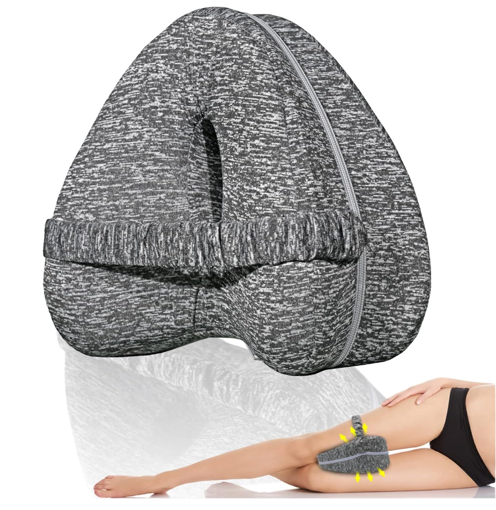 Knee Pillow for Side Sleepers with Elastic Strap, Memory Foam Leg Pillow, Ideal for Spine Alignment, Hip, Back & Joint Pain Relief, for Better Sleeping with Breathable & Washable Cover