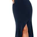 Dressystar 2026 Womens Square Neck Midi Bodycon Cocktail Dress Sleeveless Sexy Slit Ruffle Formal Wedding Guest Dresses (Medium, Navy)