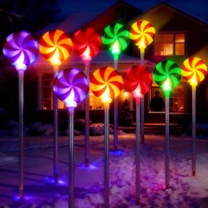 5 Pack 33 Inch Color Changing Lollipop Christmas Pathway Lights Outdoor Large Peppermint Candy Cane Walkside Stake Lights Xmas Decoration for Holiday Lawn Yard Patio Walkway