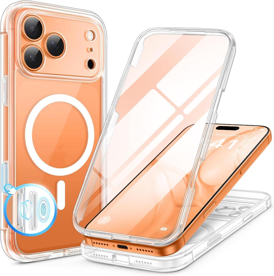 BERFY for iPhone 17 Pro Case, Compatible with MagSafe, Built-in Glass Screen Protector, Camera Protection, Shockproof Full Body Phone case 6.3", Clear