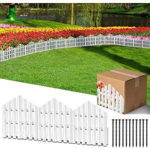 Garden Edging Border No-Dig 13FT White 14.6 Inch Tall Landscape Edging with 14pcs Stakes for Decorate The Garden