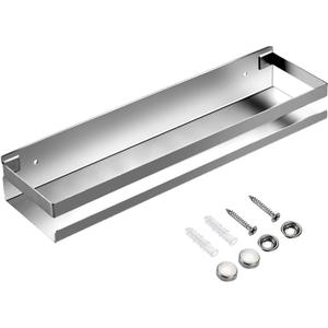 Stainless Steel Bathroom Shelf 15.75 Inch Bathroom Shower Shelf Bath Kitchen Shower Caddy Rack Rustproof Metal Storage Floating Shelves Wall Mounted Rectangular Shelf