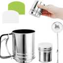 3 Cup Flour Sifter Set - Stainless Steel Mesh + Sugar Shaker & Duster, No Lumps, Smooth Fluffy Cakes Pastries for Home Bakers Chefs, Elevate Dessert Texture Easily