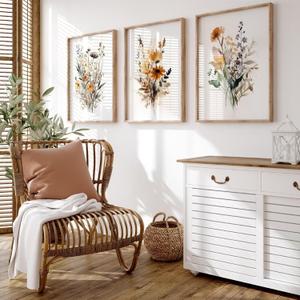 Botanical Wall Art Set of 3 Floral Wall Decor Prints Vintage Canvas Wall Art Wildflower Watercolor Pictures Farmhouse Artwork Floral Modern Painting for Bathroom Bedroom 24x36 Inch Unframed