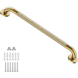 Gold Shower Grab Bar w/Anti-Slip Knurled Grip 32 Inch, Zepolu Wall Mounted Stainless Steel Bath Grab Bar,Safety Balanced Handrail, Handicap Injury Elderly Senior Assist Support Textured Handle