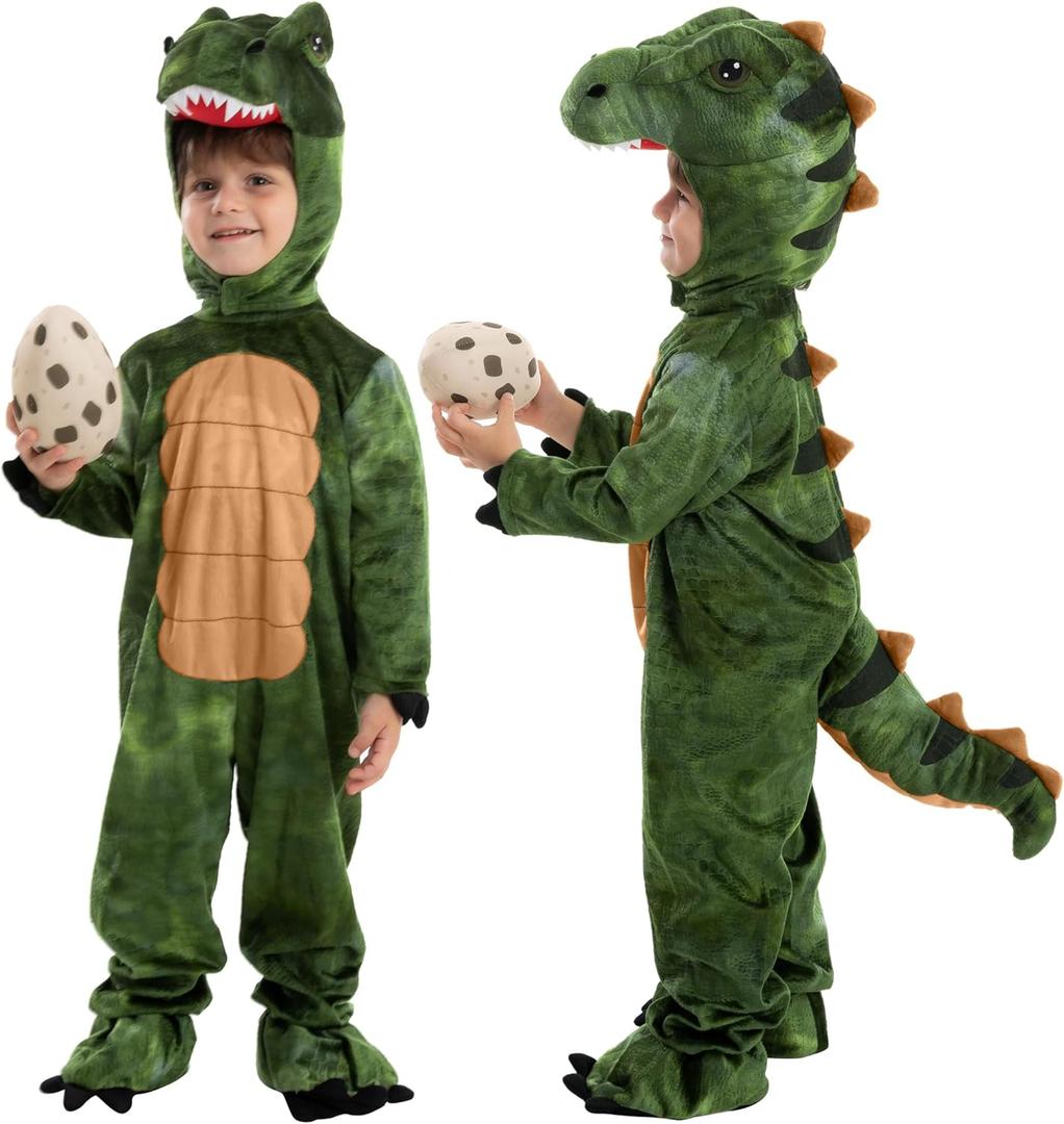 Spooktacular Creations Halloween Realistic T-rex Costume Outfit Dinosaur Jumpsuit with Egg for Kids Toddler Dress-up Party (18-24 Months, Green)