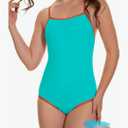 Beautikini Period Swimwear - One Piece Bathing Suit Menstrual Leakproof Swimsuit for Teen Girls and Women, Blue Orange, Medium