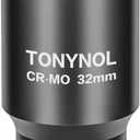 TONYNOL 3/4" Inch Drive Deep Impact Socket,6-Point,Metric Size (32mm),80mmL,CR-MO,Heavy-Duty Automotive & Industrial Repair