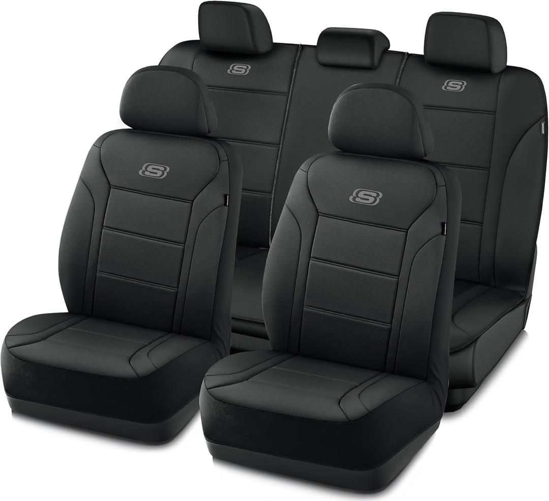 Skechers Memory Foam Car Seat Covers, Lycra Fabric Seat Covers, Seat Cover Full Sets Airbag Compatible, Automotive Comfort Protection for Most Cars, Trucks, SUVs, Black