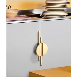 2.5" Unique Cabinet Pulls Brushed Gold Pair Half Moon Drawer Pulls Handles Art Deco Knob Hardware (Small(2 Holes-2.5"(64mm)), Brushed Gold)