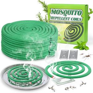 20 Pack Natural Mosquito Repellent Coils, Plant-Based Cintronella Long-Lasting Protection, DEET-Free Mosquito Repellent, Safe for Patio, Camping, Backyard, and Poolside Use, 1 Holder 2 Stands (Green)