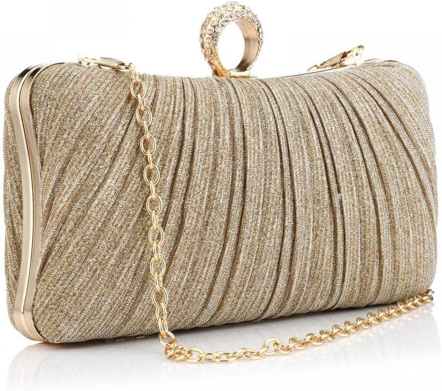 EROUGE Women Evening Clutch Purses Rhinestone Wedding Clutch Evening Handbag for Formal (Gold)