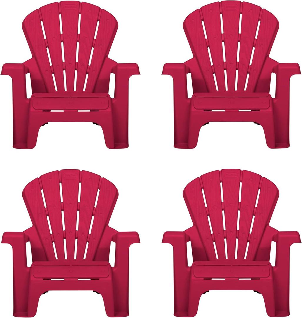 Little Tikes Kids Garden Chair 4 Pack in Red, Outdoor Toddler Activity Adirondack Chairs for Picnic, Garden, Patio, Backyard & Beach, Outdoor Chair Set