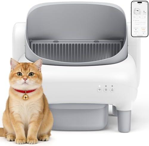 Hazrela Automatic Cat Litter Box,Self Cleaning Litter Box for Multiple Cats with Open Top Design,App Control and Safety Protection,Ultra-Quiet,Easy Setup,Light Gray
