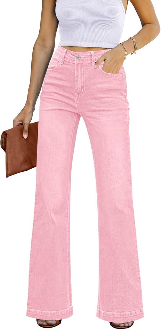 GRAPENT Womens Flare Jeans High Waisted Wide Leg Baggy Jean for Women Stretch Denim Pants (Small, Rose Shadow)