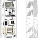 Yuanjimi 6-Tier Foldable Storage Shelves with Wheels, Folding Metal Shelf Unit, Folding Bookshelf no Assembly, Collapsible Shelves for Craft Shows for Kitchen, Bedroom, Living Room, White