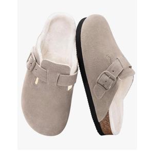 Women's Fuzzy Suede Clogs Leather Mules Fur Lined Soft Non Slip Potato Shoes with Arch Support 39