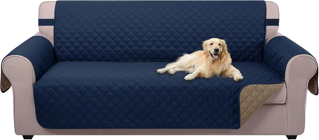 U-NICE HOME Large Sofa Cover Reversible Couch Cover for Dogs with Elastic Straps Water Resistant Furniture Protector for Pets Couch Cover for 4 Cushion Couch (Oversized Sofa, Navy/Taupe)