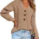 BTFBM Women Long Sleeve V Neck Button Down Sweater Solid Color Ribbed Knit Sweater Casual Relaxed Fit Pullover Jumper (Large)