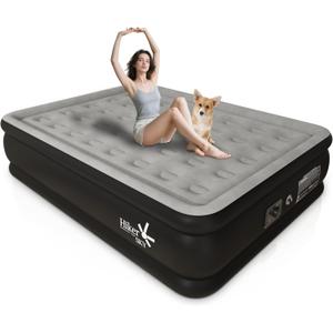 Full Air Mattress with Built in Pump, Inflatable Mattress for Home, Blow up Air Bed 3 Min Quick Inflation and Deflation, Thin Velvet Top, 18'' Full Size Gray (Stone Grey)