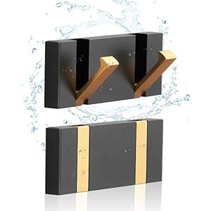 2 Pack，Waterproof Black Gold Wall Hooks，Foldable Towel Hooks for Bathrooms，Coat Hooks Wall Mounted，Free Perforated，Modern Coat Hooks，Bathroom Towel Hooks，Towel Door Hooks，Also for Balcony，Kitchen.