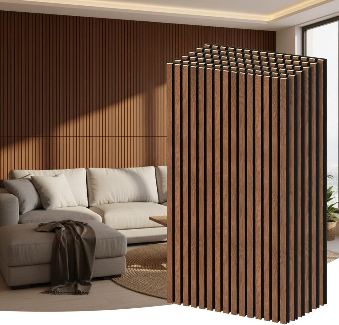 RITOLLO 6-Pack Wood Slat Wall Panels, 46.5 Sq Ft Coverage, Walnut, 47.2" X 23.6"