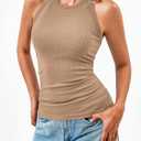 Dellytop Summer Womens Tank Tops - Casual Sleeveless Basic Cami Top Shirt Slim Knit Ribbed Racerback Workout Blouses (Beige, S)