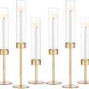 Glass Hurricane Candlestick Holders Gold - Romadedi Set of 6 Taper Candle Holder Bulk Tall Clear Glass Cylinder Table Centerpiece Wedding Decor Party Birthday Christmas Home Decorations