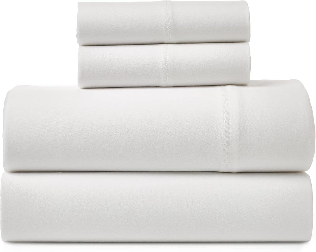 Road Trip America Jersey Sheets Set - Cotton Blend 4 Pieces Full Set - T-Shirt Soft Knit Stretchy Bed Sheets - All Seasonal and Deep Pockets (White, Full)