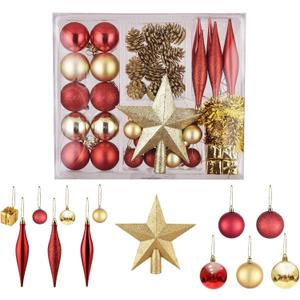 50pcs Red Gold Christmas Ball Ornaments Set, Shatterproof Christmas Tree Decorations Balls, Bolas De Navidad, Christmas Baubles, Champagne Gold Christmas Decorations Indoor for Home Party Gift