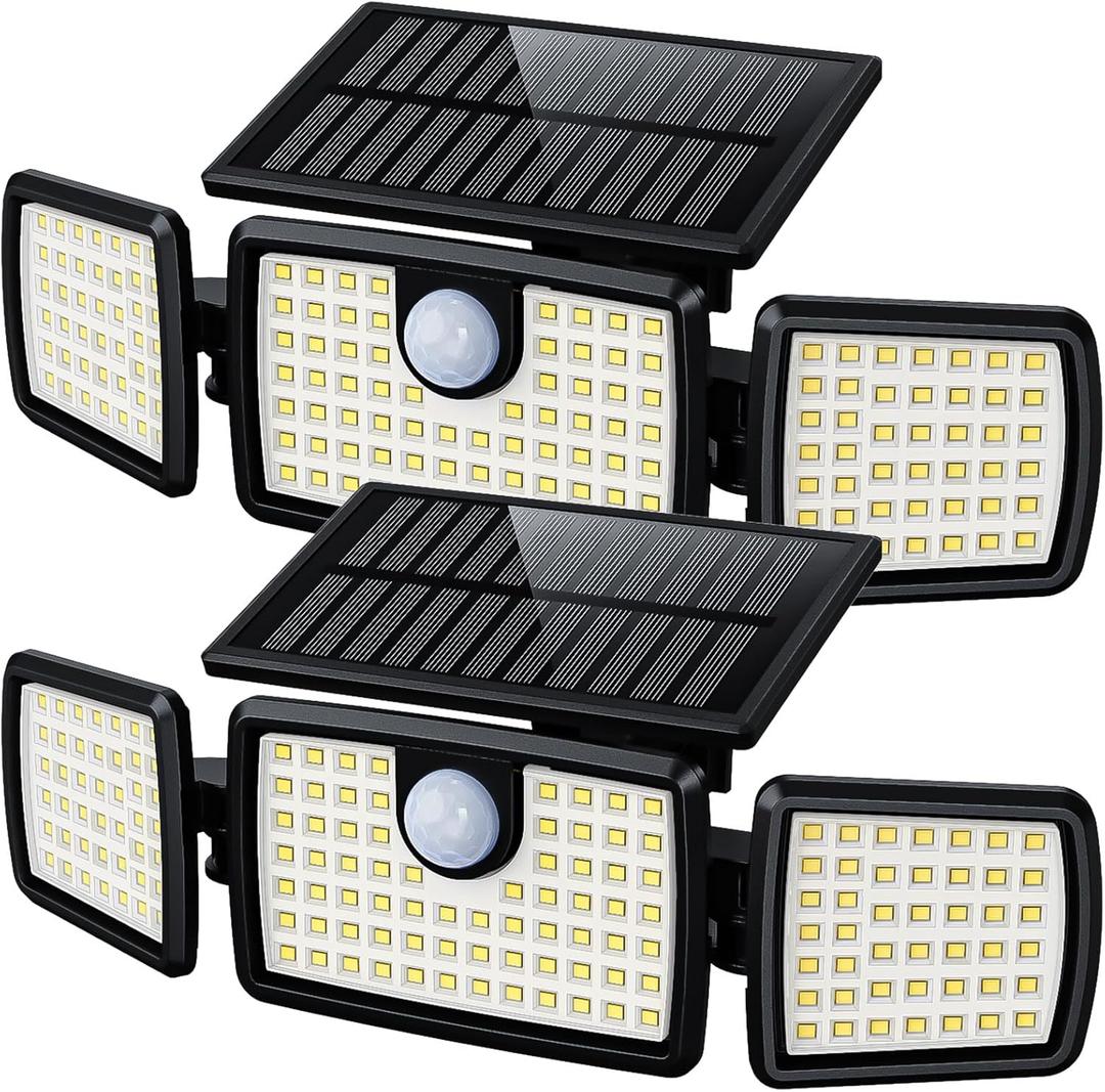 MIHANI Solar Flood Lights Outdoor, 2500LM Motion Sensor Security Lights with 270 Wide Angle, IP65 Waterproof, 3 Heads Solar Outdoor Lights for Patio, Yard, House, Garage (Non-Remote, 2 Pack)