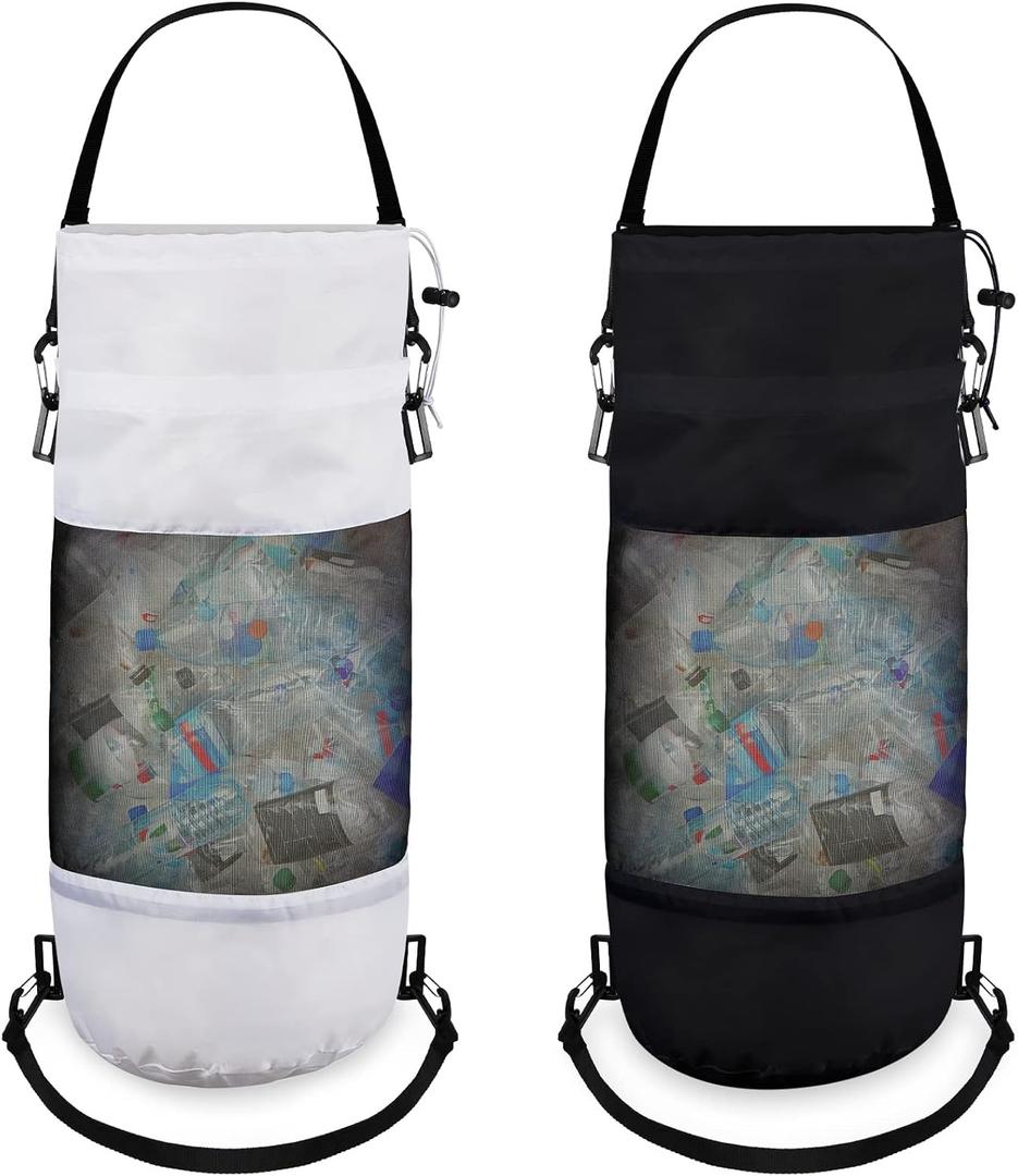 2 Packs Portable Boat Accessories Mesh Trash Bags Trash Can Garbage Container for Boat Kayak Camper Fishing Cabin Storage Men Women Adults (Black, White)