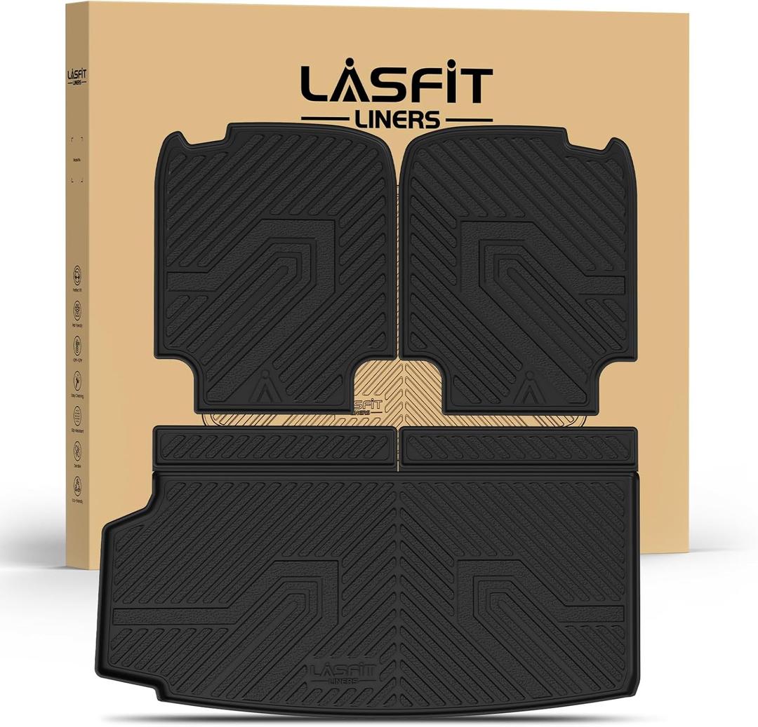 LASFIT Trunk Mat & Backrest Mat for Volvo XC90 2026-2016, All Weather TPE Custom Fit Cargo Liner for Volvo XC90 Cargo Mat, Black, Easy to Clean