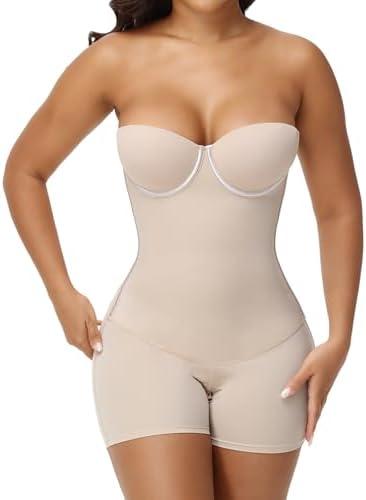 SHAPESHE Strapless Shapewear for Women Lace-up Body Shper Backless Shpewear Bodysuit Butt Lifter Small