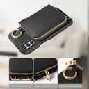 Wallet Case for Samsung Galaxy A34 5G with Shoulder Strap Ring Buckle, Luxury PU Leather Zipper Flip Organ Purse Credit Card Holder Stand Full Body Cell Phone Cover for A 34 34A Women Men Black