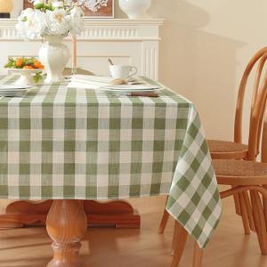 Gingham Tablecloth Rectangle Checkered Table Cloth Cotton Linen Fabric Wrinkle Free Washable Buffalo Plaid Table Cover for Kitchen Dining Picnic Camping, Green and White, 55 * 102 inch