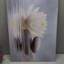 QIXIANG Zen Wall Art Black Stones and White Lotus Flowers Picture on Canvas Prints for Yoga Spa Meditation Bathroom Decor with Framed (Zen Stones Lotus -3, 16.00" x24.00")