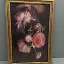 Gold Framed Vintage Dark Floral Canvas Wall Art, Retro Pink Peony Still Life Picture Wall Decor, Moody Flower Painting Print Artwork, for Living Room, Bedroom, Home Decoration 16x24in