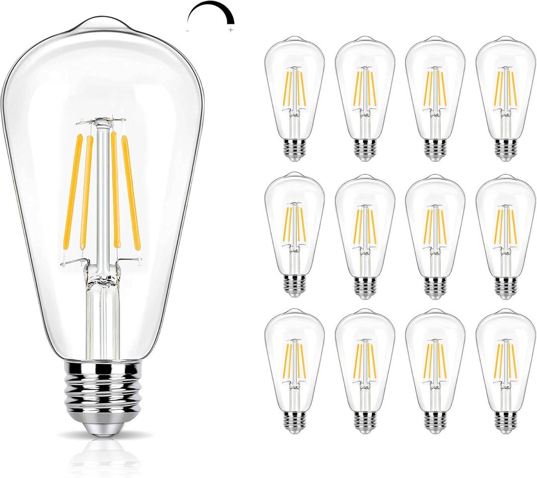 winsaLED 12 Pack Dimmable LED Edison Bulbs 40W Equivalent,4 Watt Filament Bulb,3000K Warm White ST19 Light Bulb,450LM E26 Vintage for Ceiling Fixtures