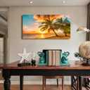 Beach Themed Wall Art Canvas Prints Seascape Picture Bathroom Dcor Ocean Tree Sunset Paintings for Living Room Bedroom Office Home Kitchen Decorations 28x57 Wooden Framed Natural Landscape Artwork