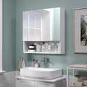 Bathroom Cabinet with Mirror, Wall Cabinet with 2 Mirrored Doors, Adjustable Shelf, Open Compartment, Wall-Mounted, 24x24 Inches, White (Assembly Required), W24 x H24 - 2 Door