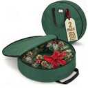 ZOBER 2 Pack Oxford Christmas Wreath Storage Container 30 Inch - Wreath Bag for Artificial Wreaths Box - Waterproof Fabric, Dual Zippered Wreaths Storage Bag With Strong Durable Handles - Green