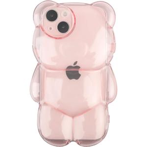 Funny Phone Case Compatible with iPhone 12 Case, Cute 3D Clear Pink Bear Case, Shockproof Kpop Cartoon Bear Phone Case for Women Girls