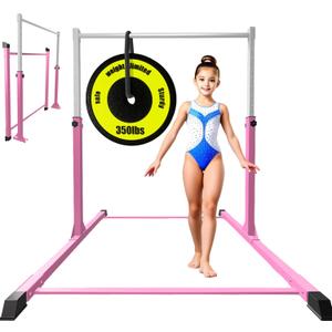 Safe Sturdy Gymnastics Bar for Kids Ages 3-18 Easy to Assemble and Release3'-5' Adjustable Heigh Anti-SlipSteel Home Gym Training Bar for Junior Gymnasts Gymnastic Equipment for Indoor Practice All (pink)