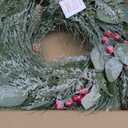 Timer - 20 Inch Flocked Christmas Wreaths for Front Door, Lighted Christmas Wreath with 30 Lights Pine Needles Eucalyptus Cypress Leaves Pinecone Red Berries Xmas Wreath for Home Outdoor Indoor Winter