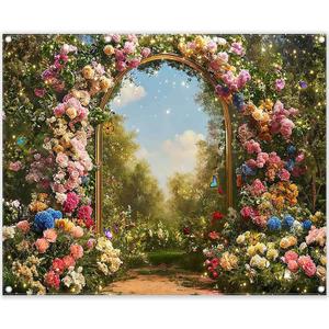 10x8ft Fabric Spring Enchanted Garden Backdrop Fairytale Forest Floral Butterfly Wonderland Oil Paint Photography Background Girl Kids Birthday Decor Photo Banner