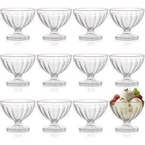 Lawei 12 Pack Acrylic Ice Cream Bowls - 8 Oz Clear Plastic Dessert Cups Footed Ice Cream Bowls for Dessert, Sundae, Ice Cream, Salad, Cocktail, Condiment, Trifle