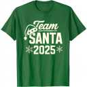 Team Santa 2025 Santa Claus Hat Christmas T-Shirt (Green, S)