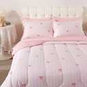 qjmiaofang Pink Bow Bedding Twin 5 Pieces Cute Bow Comforter Set for Kids Girls Bed in A Bag Princess Rainbow Bed Set with Sheets Soft Microfiber Kawaii Bowknot Bed Set with Pillowcases for Home